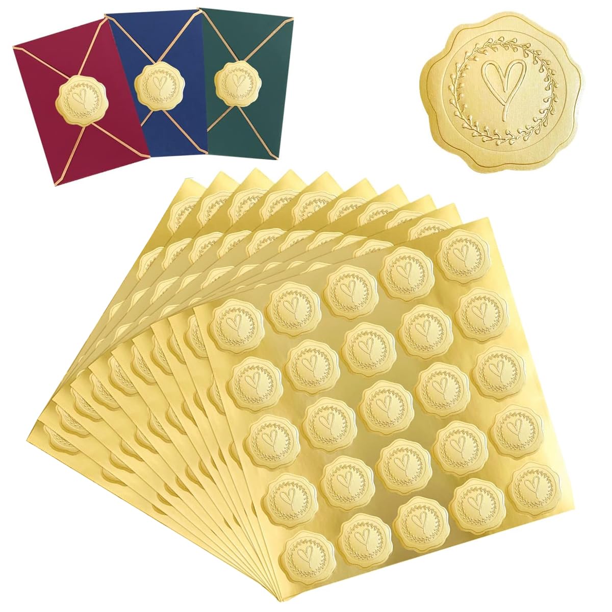 Climberty 250pcs Wax Seal Stickers, Self-Adhesive Gold Embossed Wax Seal Sealing Stickers, Heart Envelope Seals for Wedding Invitations/Greeting Cards/Party Favors, 3.4 x 3.7cm per one Climberty 250pcs Wax Seal Stickers, Self-Adhesive Gold Embossed Wax Seal Sealing Stickers, Heart Envelope Seals for Wedding Invitations/Greeting Cards/Party Favors, 3.4 x 3.7cm per one